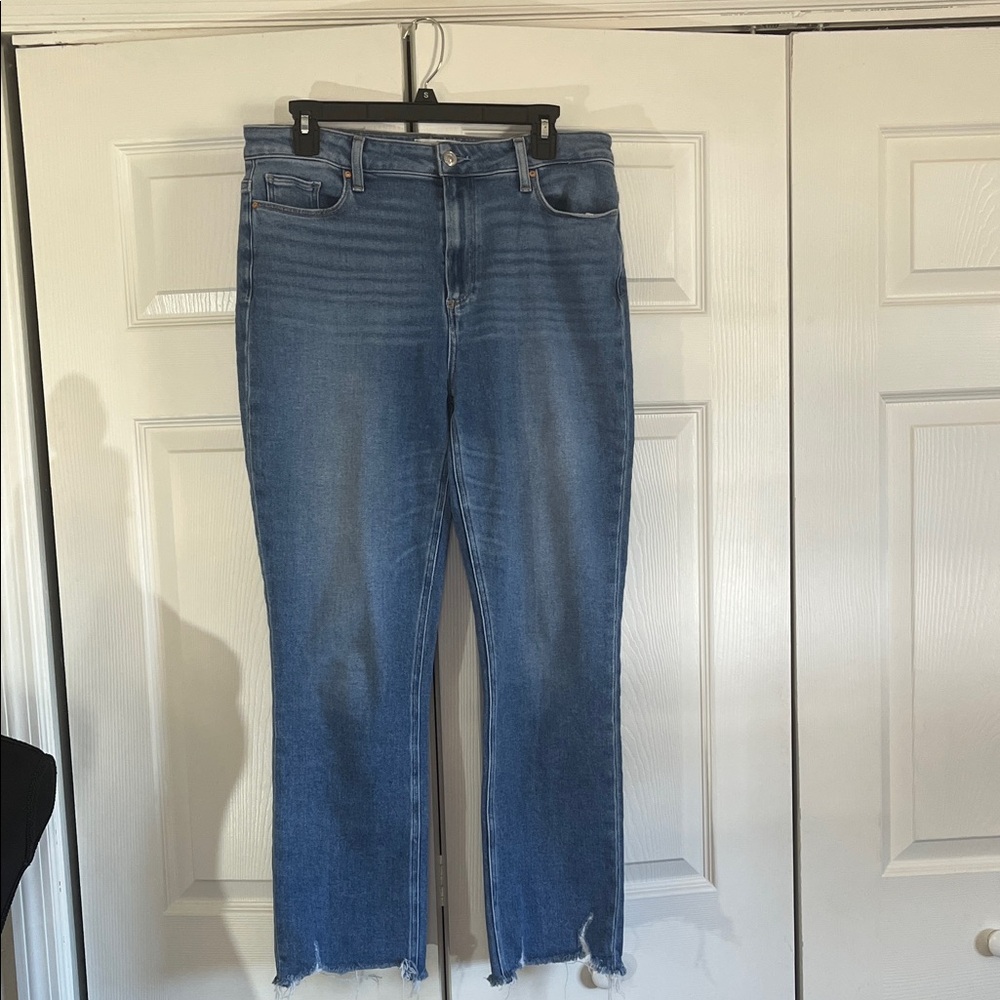 Paige Cindy High-Rise Jeans Mel Medium Wash Raw Destroyed Hem Women’s Size 32